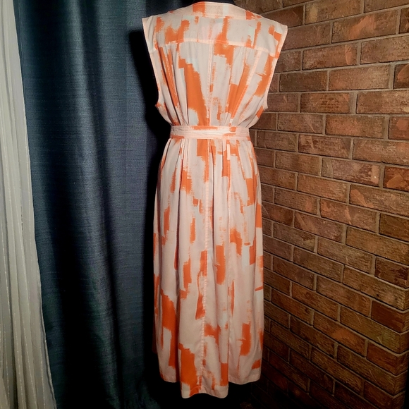 DKNY Orange/White Sleeveless Abstract V-Neck Maxi Sundress Size XL - Picture 7 of 13